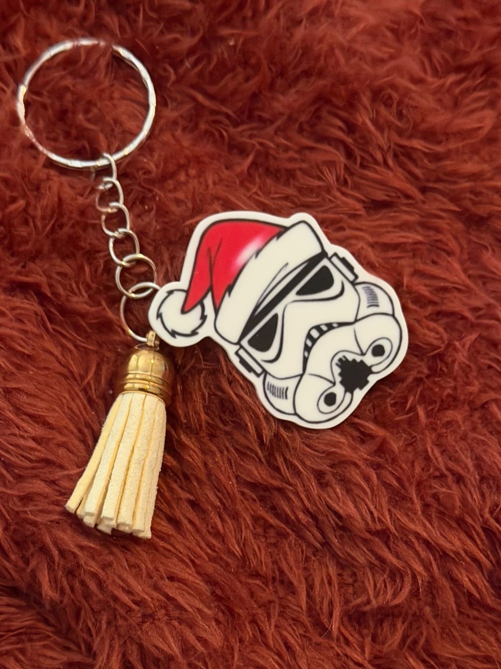 Festive Stormtrooper Keychain with Tassel - White & Red